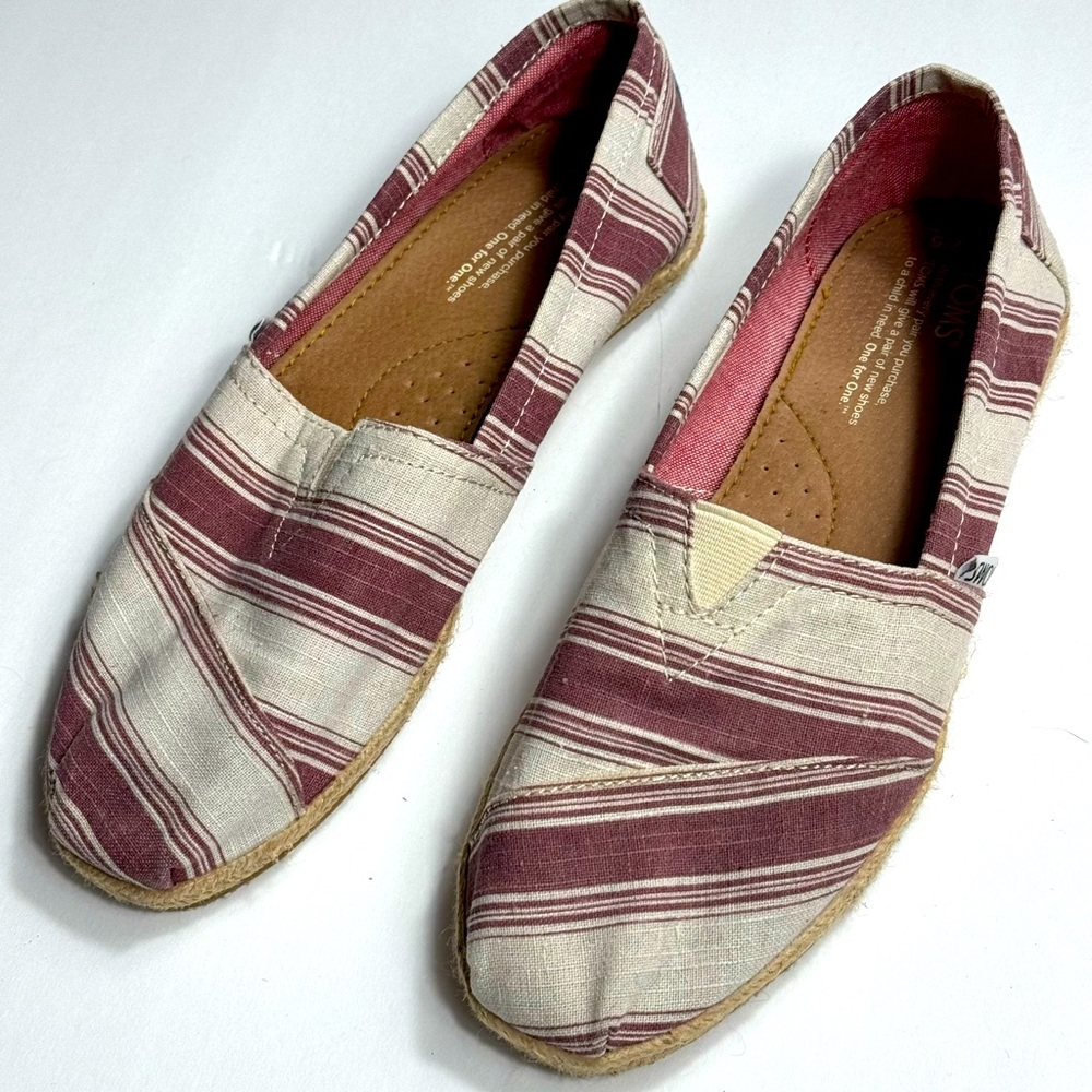 Toms Espadrilles. Size 7 1/2. Plum & Beige striped. #151212